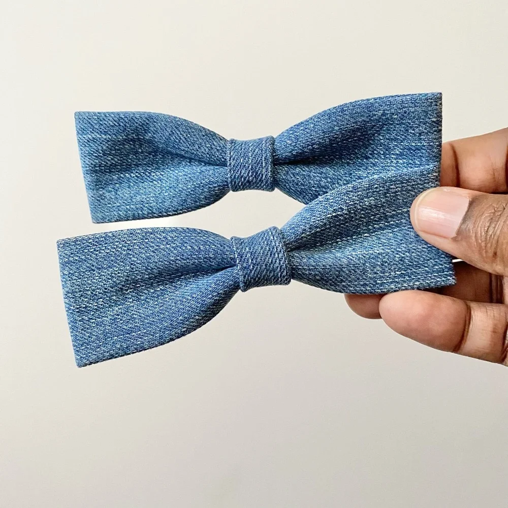 Set of 2 Blue Denim Hairbows - Picture 2 of 4